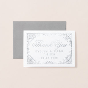 Silberne Art Deco Dankeschön-Monogramm-Hochzeit Folienkarte