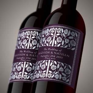 Silberne Aubergine Royal Mittelalter Schwert Hochz Weinetikett