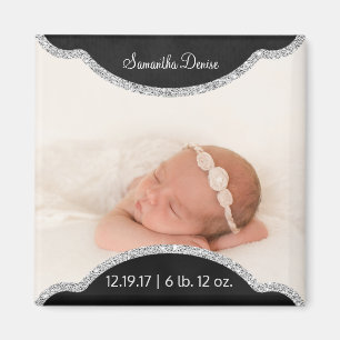 Silberne Baby-Foto-Geburts-Mitteilung der Tafel-  Magnet