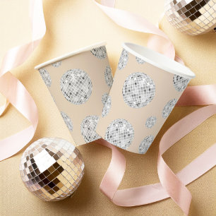 Silberne & Beige Retro-Disco-Kugel Brautparty Pappbecher