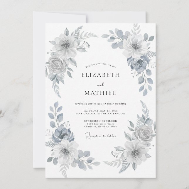 Silberne bemalte Blätter Hochzeit Einladung (Vorderseite)
