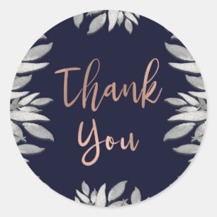 Silberne Blätter Botanisches glänzendes blaues Ros Runder Aufkleber