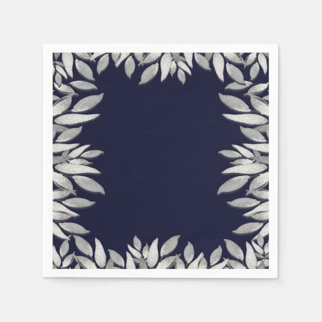 Silberne Blätter Botanisches glänzendes blaues Ros Serviette (Vorderseite)