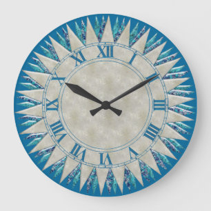 Silberne blaue Sun-Wanduhr Große Wanduhr