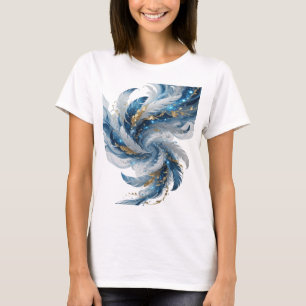 Silberne BLAUE UND WEISSE FEDERN MIT GOLDENEN BLÄT T-Shirt