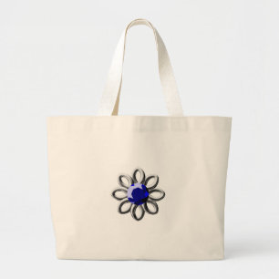 Silberne Blume mit blauem Stein Jumbo Stoffbeutel
