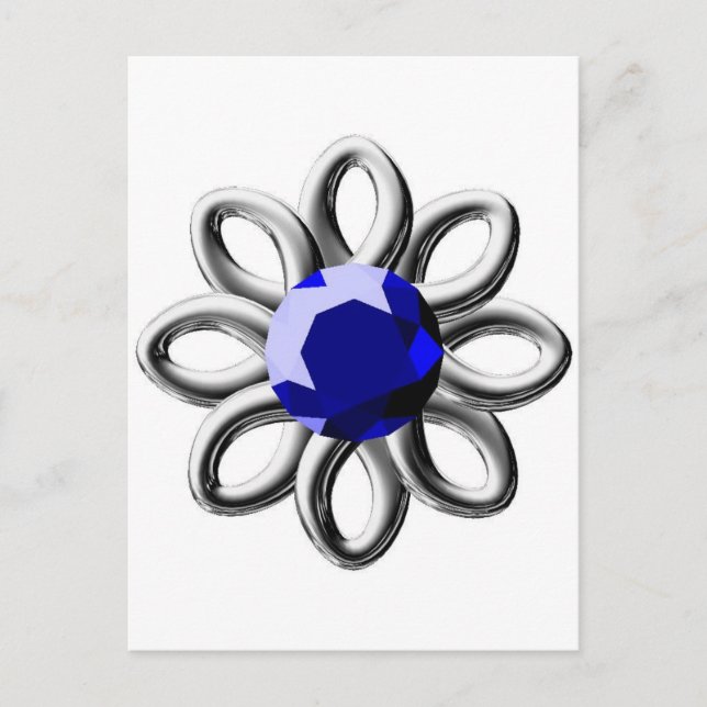 Silberne Blume mit blauem Stein Postkarte (Vorderseite)