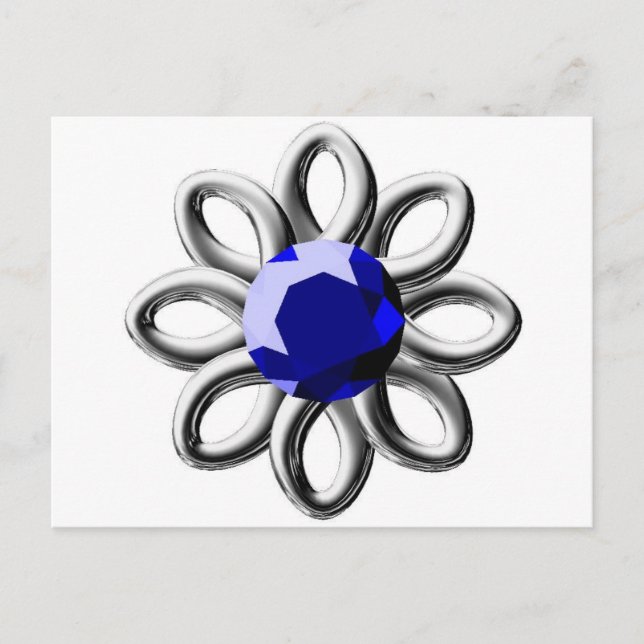 Silberne Blume mit blauem Stein Postkarte (Vorderseite)