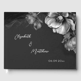 Silberne Blume Schwarz | Hochzeit Gästebuch