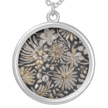 Silberne Blumen-Eleganz-Rundanhänger-Halskette