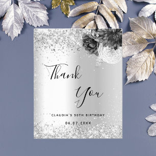 Silberne Blumen glänzen Budget-Dankeskarten Flyer
