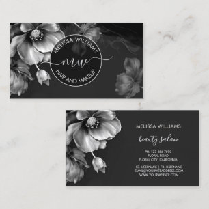 Silberne Blumen Schwarzes Logo Visitenkarte