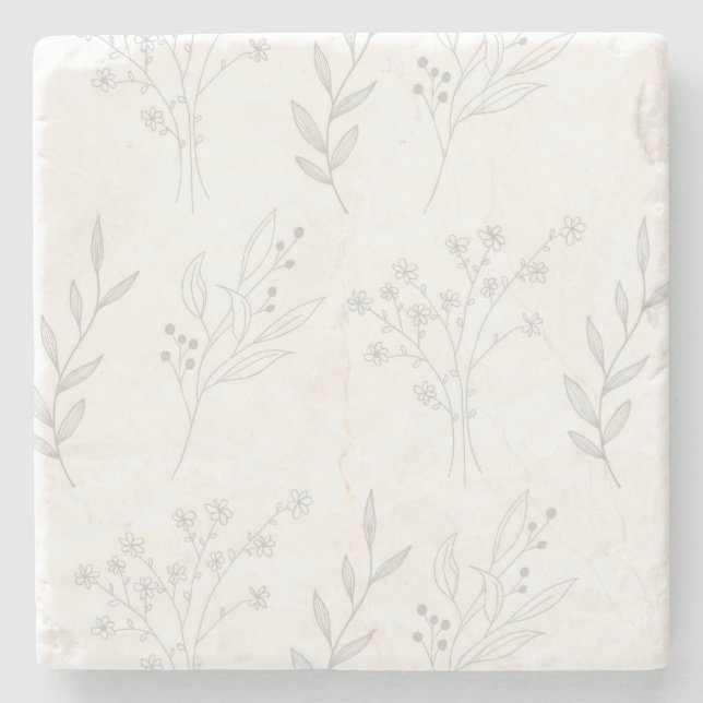 Silberne Boho-Hochzeit mit Blumen Steinuntersetzer (Vorderseite)