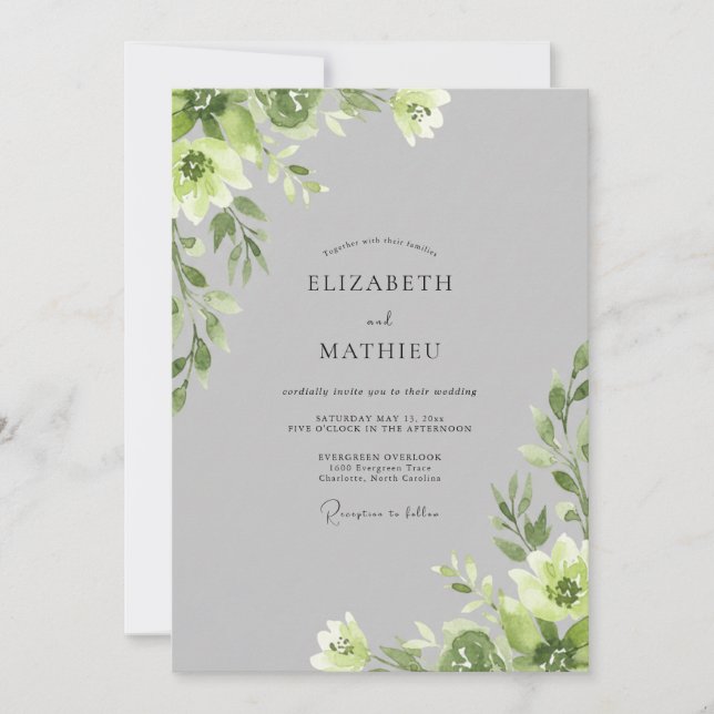 Silberne Chartreuse-Blatt-Hochzeit Einladung (Vorderseite)