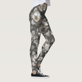 Silberne Damen Active Wear Gardenien Blüten Mama Leggings