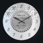 Silberne Diamant-25. Hochzeitstag Große Wanduhr<br><div class="desc">Elegante silberne Diamant-Hochzeitstaguhr.</div>