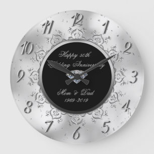 Silberne Diamantswirls 50. Hochzeitstag Große Wanduhr