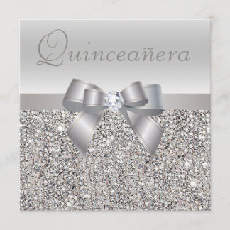 Silberne DruckPaillette, Bogen u. Diamant Einladung