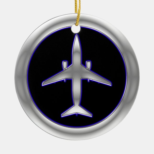 Silberne Düsenflugzeug Keramikornament (Vorne)