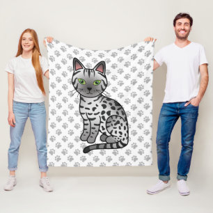 Silberne Egyptian Mau Süße Cartoon-Katze & Pfoten Fleecedecke