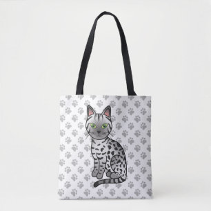 Silberne Egyptian Mau Süße Cartoon-Katze & Pfoten Tasche