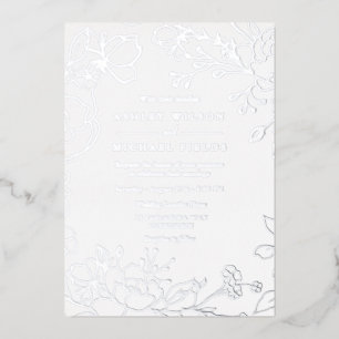 Silberne elegante moderne Hochzeit echte Silberblü Folieneinladung