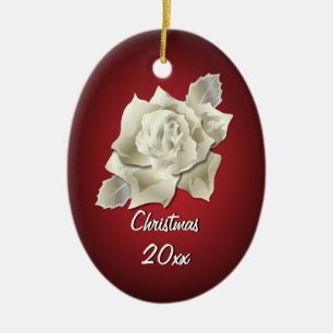 Silberne FarbRose am dunkelroten personalisierten Keramikornament