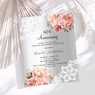 Silberne florale Einladung zum 60. Hochzeitstag
