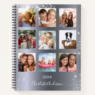 Silberne Fotocollage-Monogramm Glitter Notizbuch