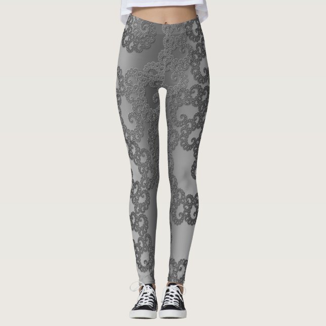 Silberne Fraktal Art Leggings (Vorderseite)