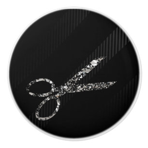 Silberne Glamour Glitter Scheren Modern Chic Salon Keramikknauf