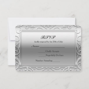Silberne Glänzende Elegante Glamour Hochzeit-RSVP- RSVP Karte