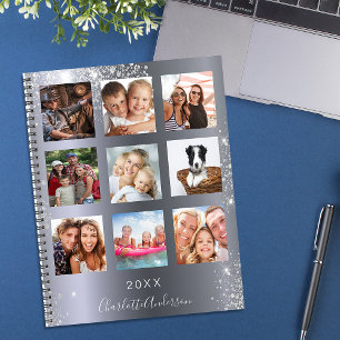 Silberne Glitter-Familienfoto-Collage-Monogramm 20 Planer