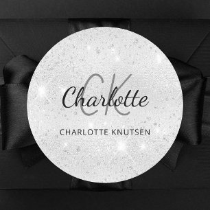 Silberne Glitter-Monogramm-Initialen Name Runder Aufkleber