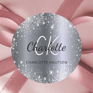 Silberne Glitter-Monogramm-Initialen Name Runder Aufkleber