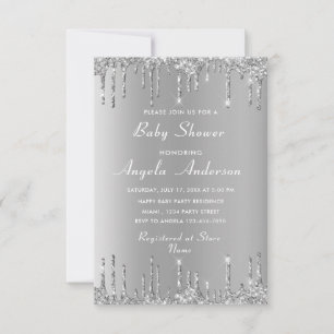 Silberne Glitter QR Code Baby Shower Einladungen