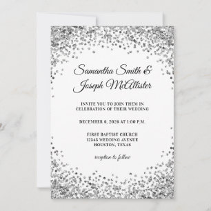Silberne Glitter-Rand Weiße Hochzeit Einladung