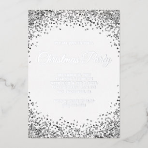 Silberne Glitter-Rand Weiße Weihnachtsfeier Folieneinladung