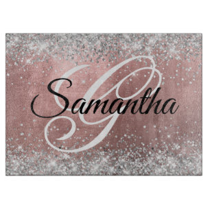 Silberne Glitter-Roségold-Folie Fancy Monogramm Schneidebrett