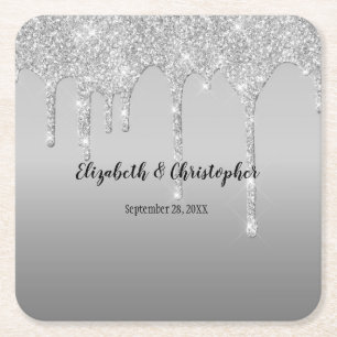 Silberne Glitter-Tropfen Glam Elegante Hochzeit Rechteckiger Pappuntersetzer