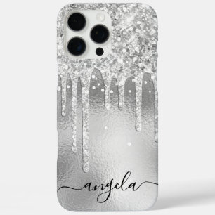 Silberne Glitter-Tropfen Glam-Signatur iPhone 16 Pro Max Hülle