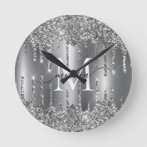 Silberne Glitter-Tropfen-Monogramm-Personalisierte