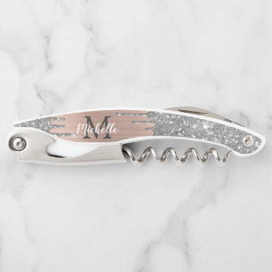 Silberne Glitter-Tropfen Rose-Gold-Metall-Name-Mon Kellnermesser