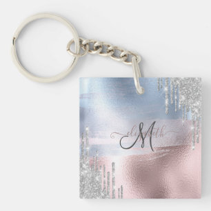 Silberne Glittertropfen Blaue Rose Gold Metallisch Schlüsselanhänger