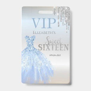 Silberne Glittertropfen, blaues Kleid Silber Sweet Ausweis