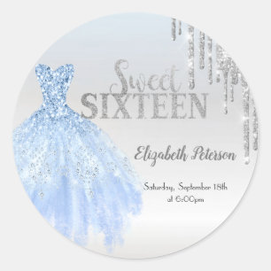 Silberne Glittertropfen, blaues Kleid Silber Sweet Runder Aufkleber
