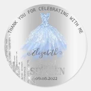 Silberne Glittertropfen Blaues Kleid Sweet 16  Runder Aufkleber
