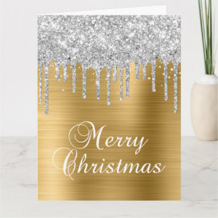 Silberne Glittertropfen Gold Metallisch Frohe Weih Karte