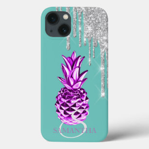 Silberne Glittertropfen Metallic-Ananas Grün Case-Mate iPhone Hülle