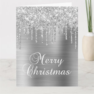 Silberne Glittertropfen Metallic Frohe Weihnachten Karte